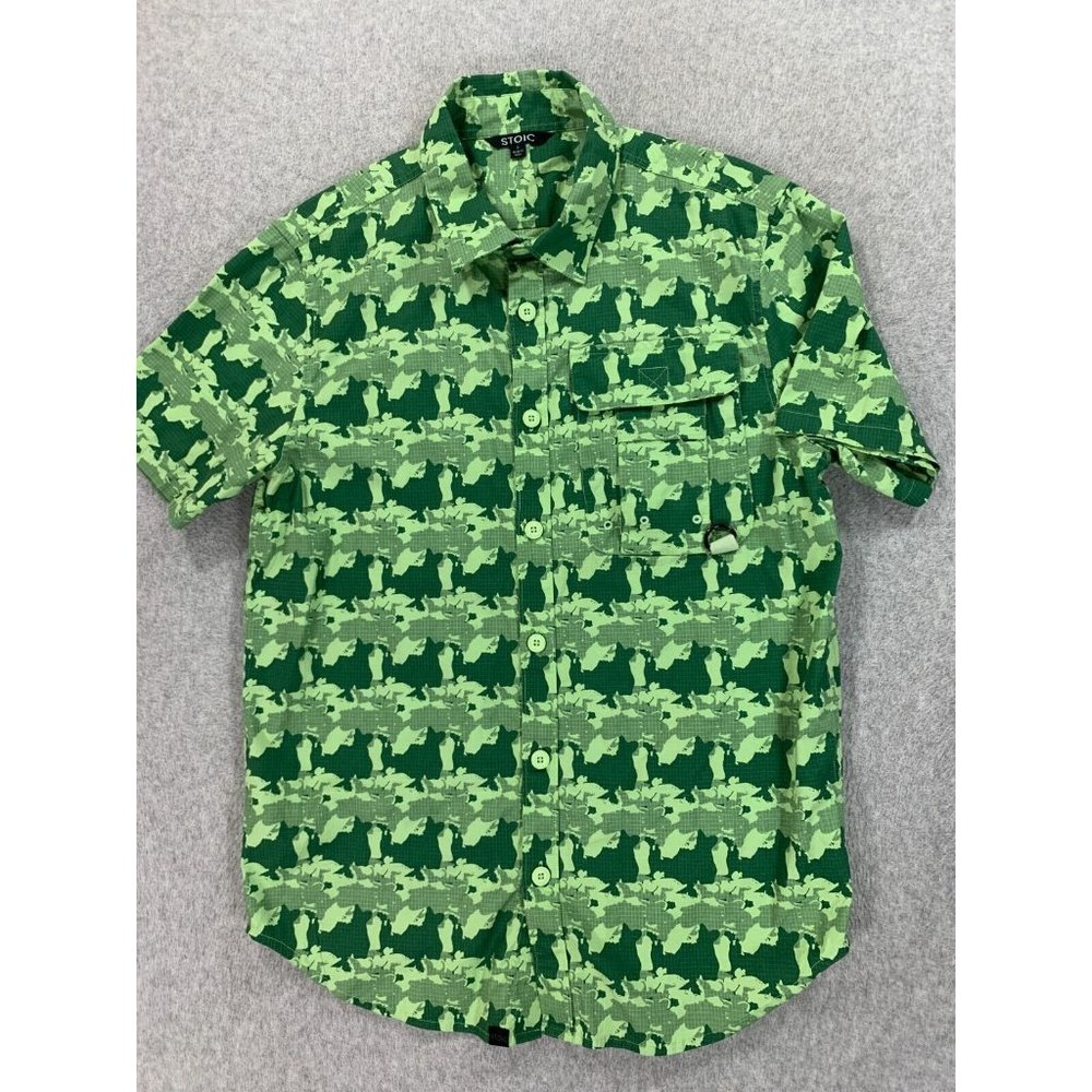 Stoic Cotton Blend Camouflage Short Sleeve Button Down Shirt (Men's Small) Green